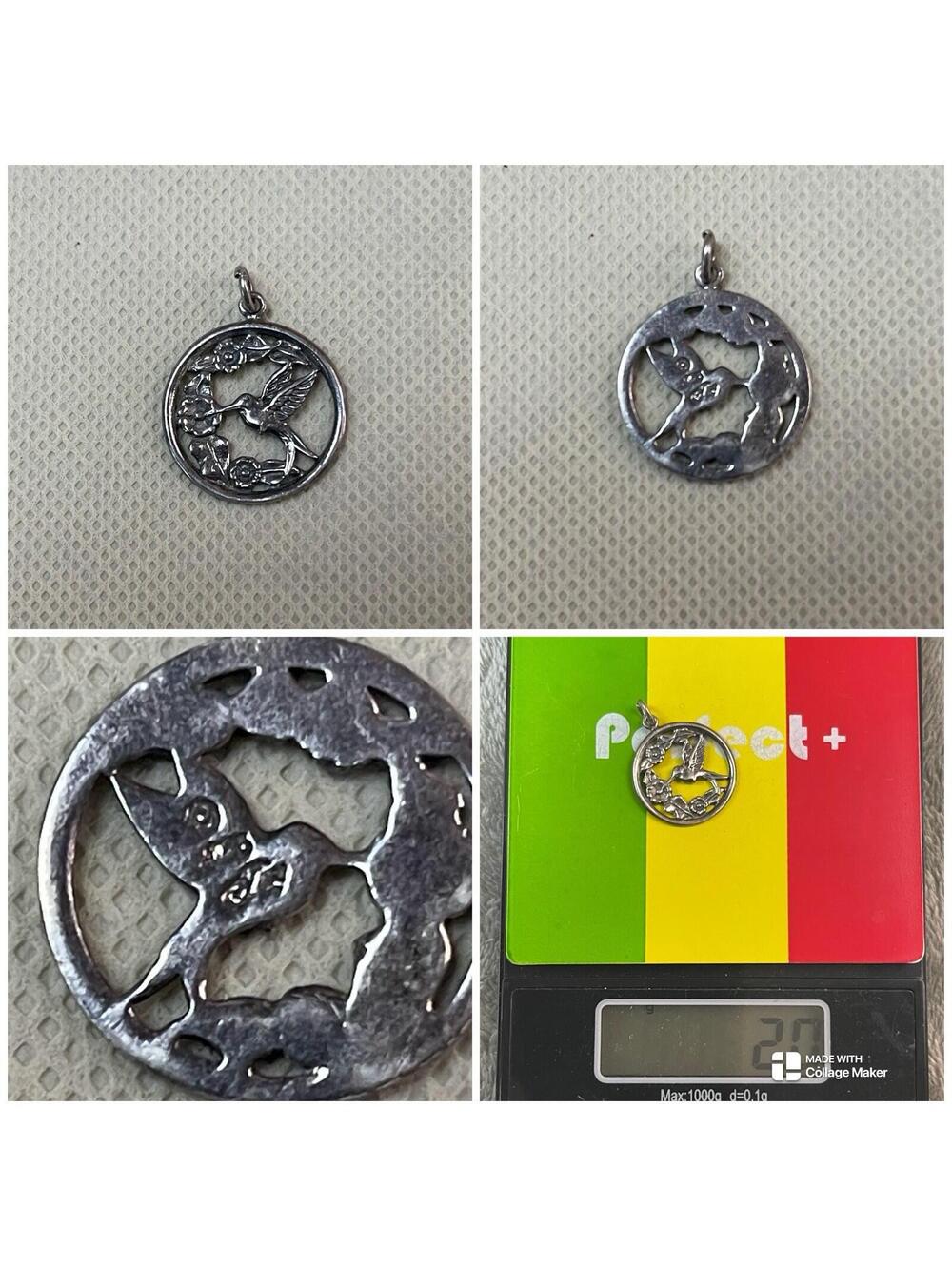 Jezlaine Sterling Silver Hummingbird & Flowers Pendant !!!